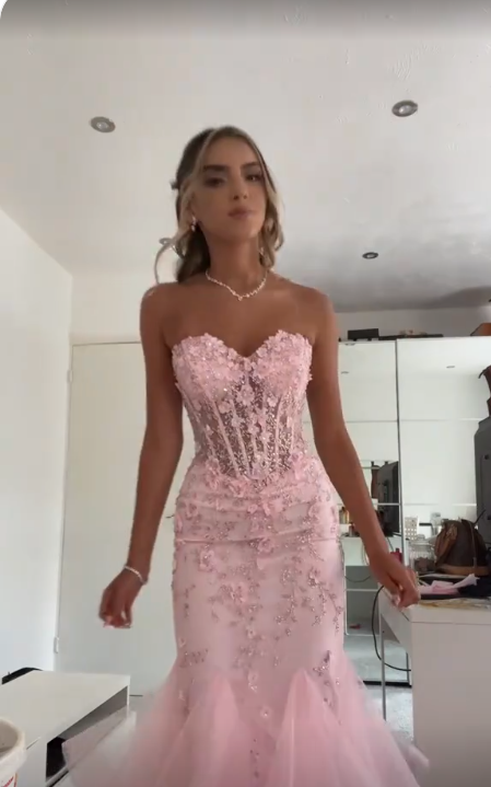 Mermaid Pink Tulle Long Prom Dress, Evening Formal Dress fg7253