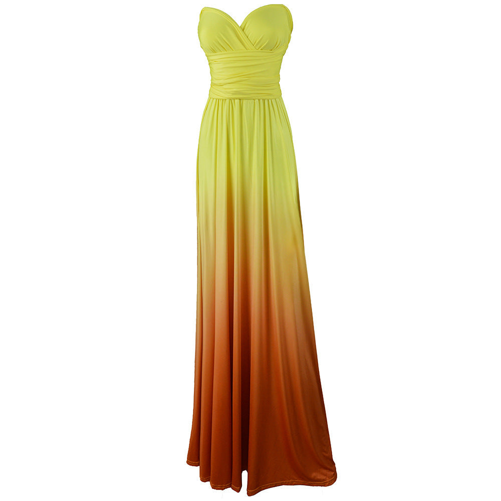 Wear More Wear Criss Cross Backless Sexy Lace-up Gradient Color Maxi Dress
