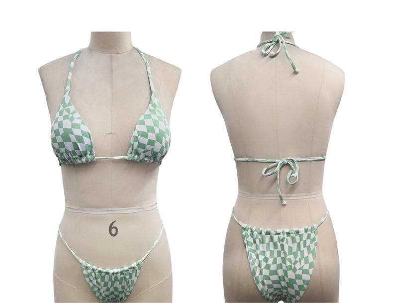 Halter Bikini Swimsuit Sexy Lace Up Plaid Solid Color Bikini Swimsuit