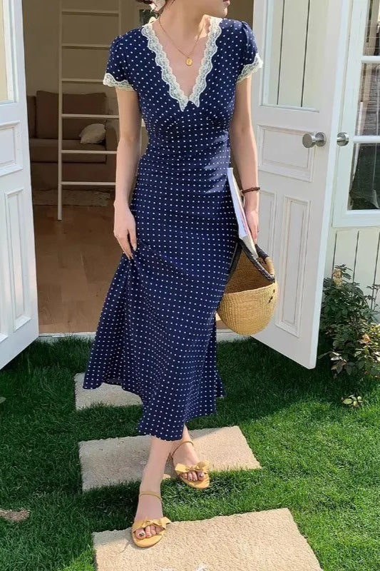 Polka Dot Lace Maxi Dress