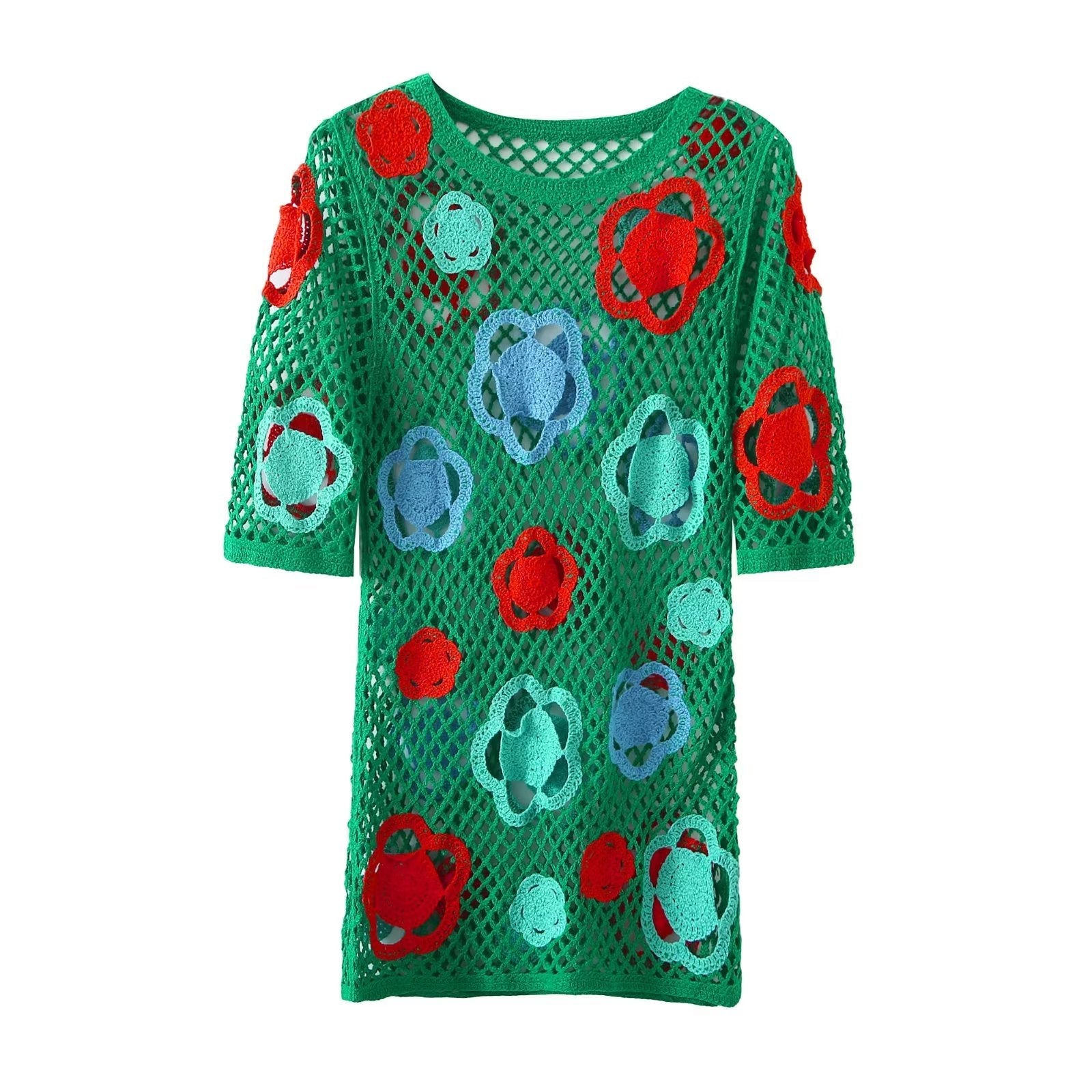 Summer Women Large Mesh Crochet Color Short Dress Mini Dress