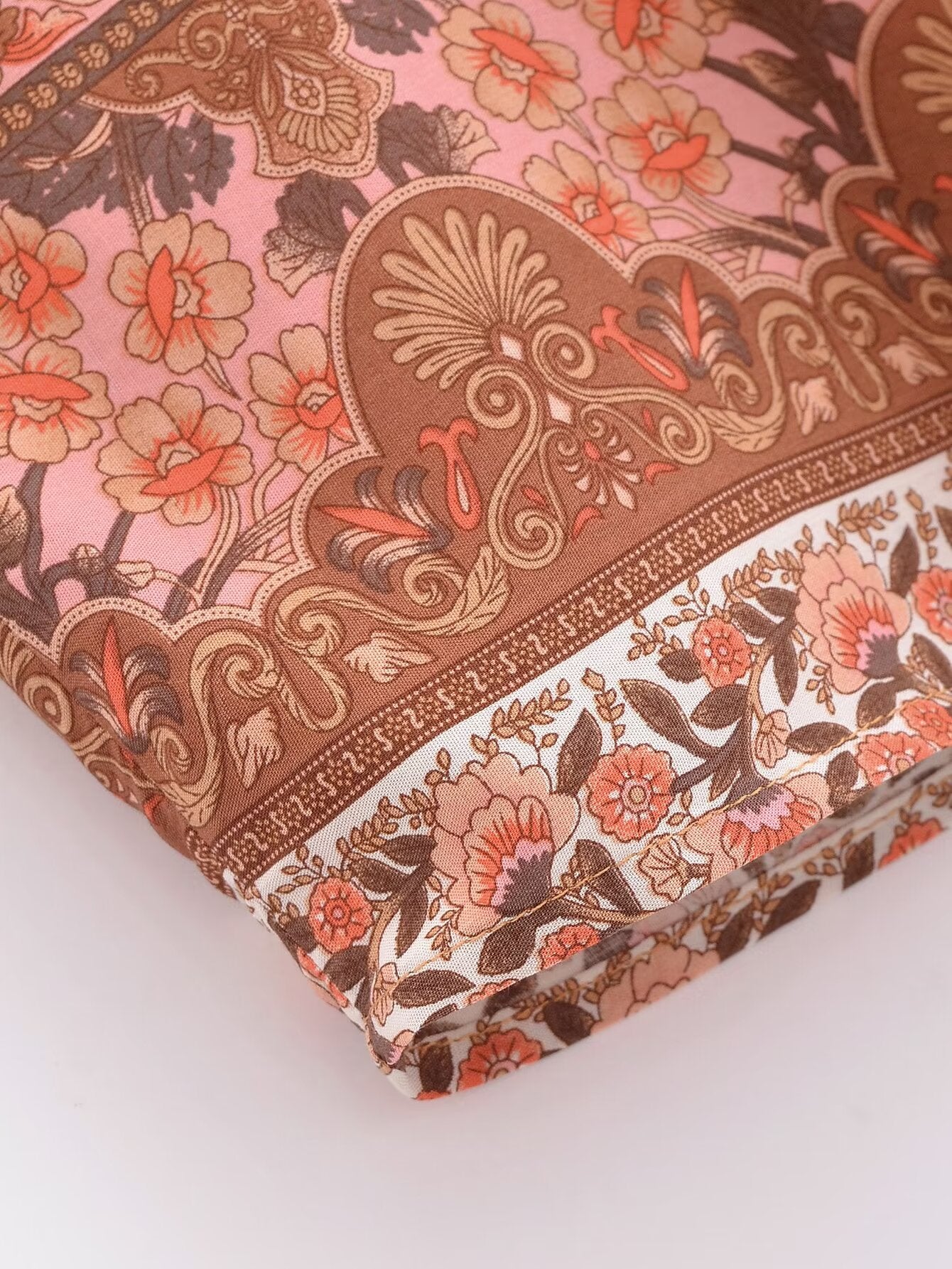 Rayon Printed Cardigan Loose Sleeves Short Lace Up Kimono