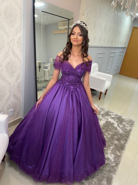 Purple shiny princess 15 year old dress Evening Dress fg6873