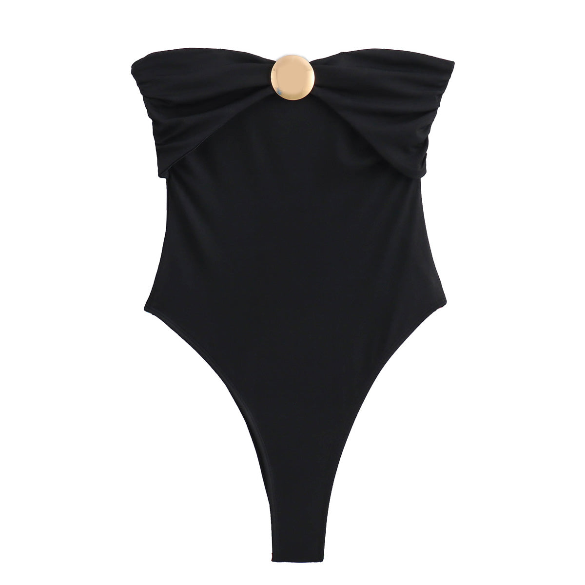 Fall Women Street Metal Trim off Neck One Piece Swimsui