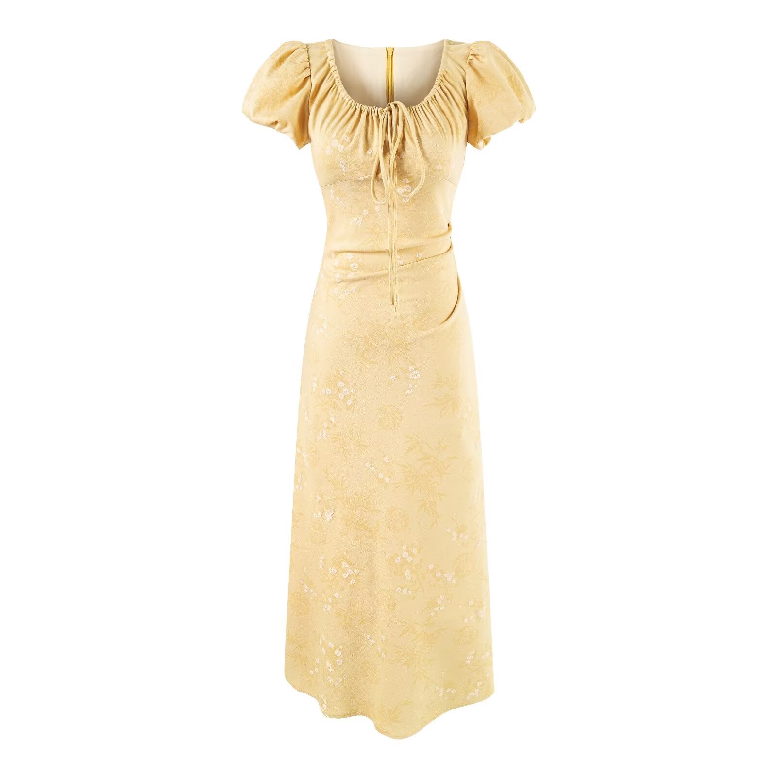 Summer French Gentle Elegant Jacquard Drawstring Waist Controlled Slimming Maxi Dress