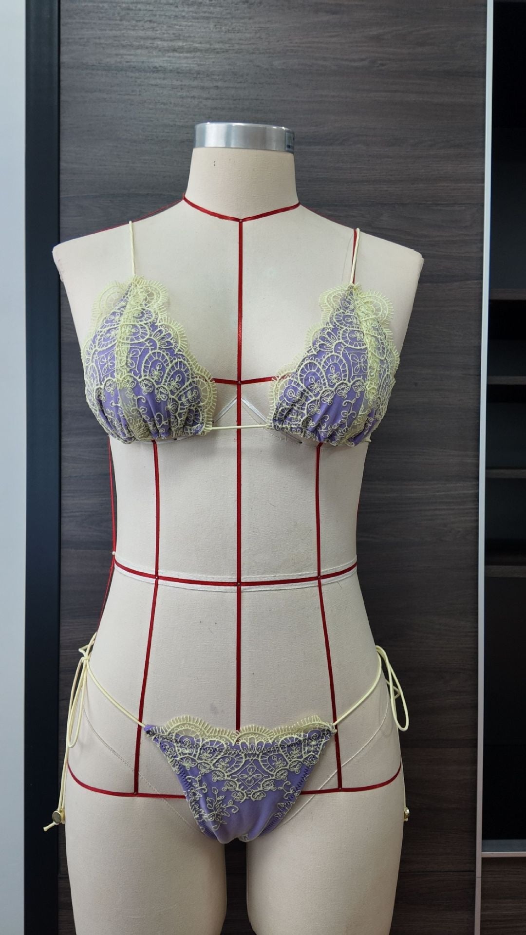 Lace up Lace Sexy Bikini Lace Two Tone Split Swimsuit Women