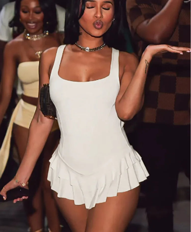 Stretch Irregular Ruffle Gothic Mini Dress