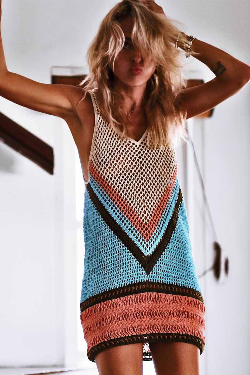 Florcoo Summer Beach Bikini Swimsuit Sun Protection Mini Dress - Fashionpara