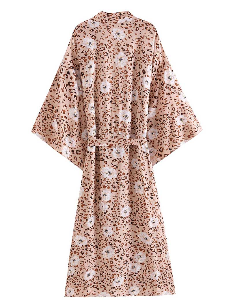 Beachwear Long Gown Leopard Print Leopard Color Cotton Gown Robe Kimono