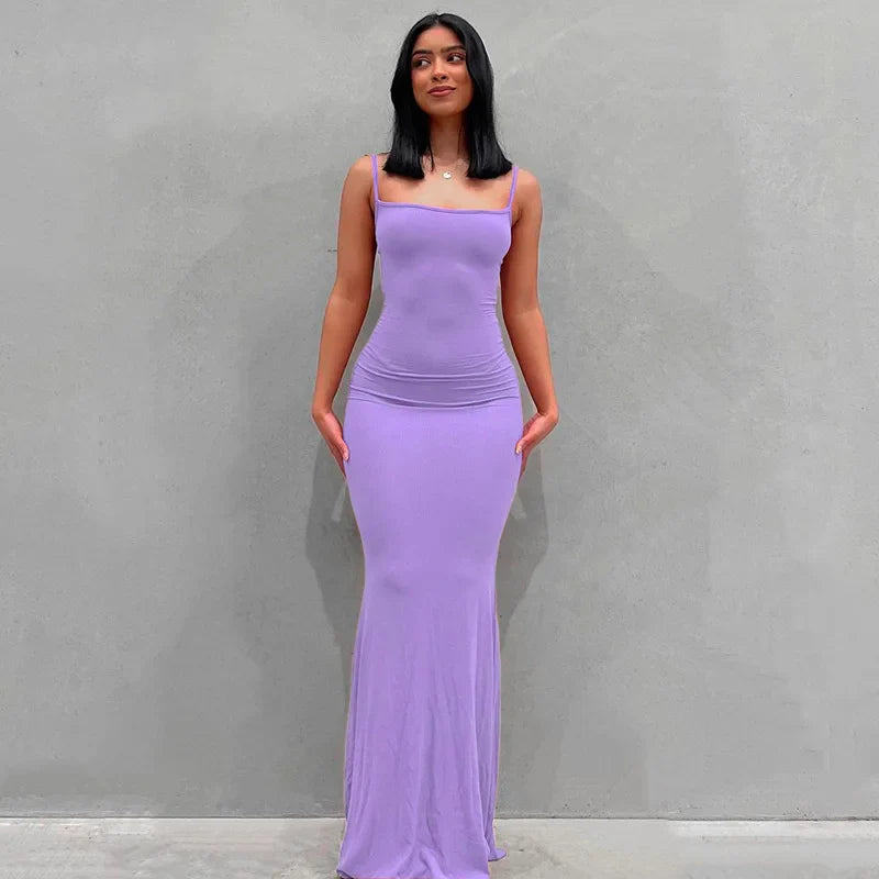 2024 Summer Spaghetti Strap Black Skims Sleeveless Maxi Dress