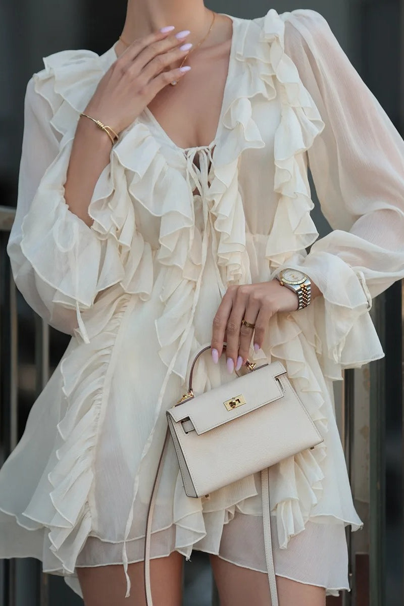 Chiffon Ruffle Tie Waist Mini Dress