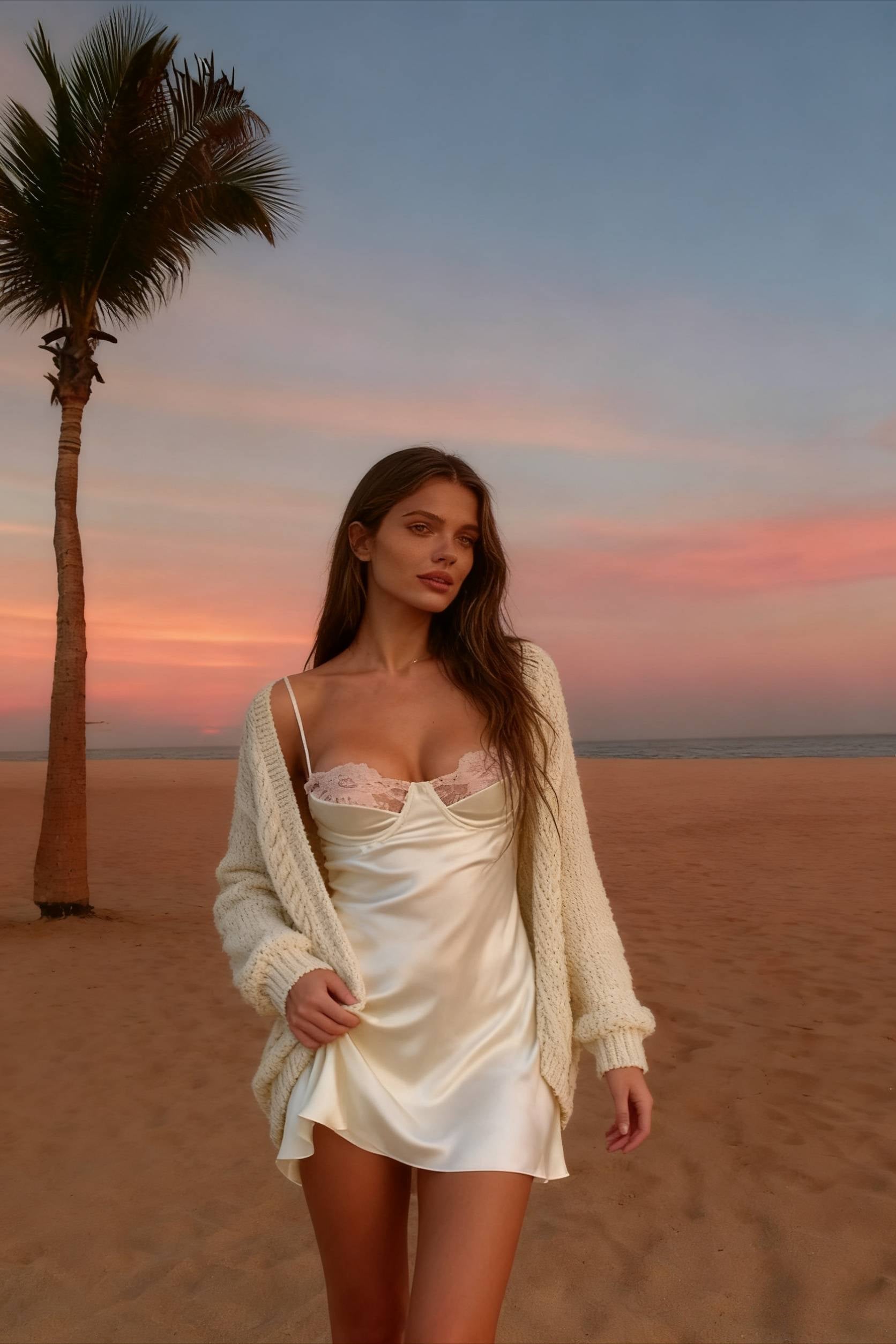 Backless Lace Paneled Trendy Satin Mini Dress