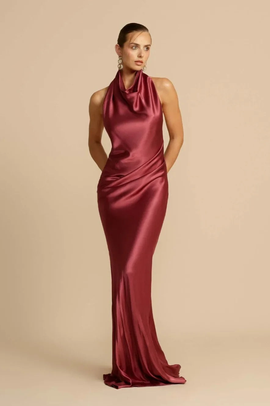 Satin Halter Neck Maxi Dress