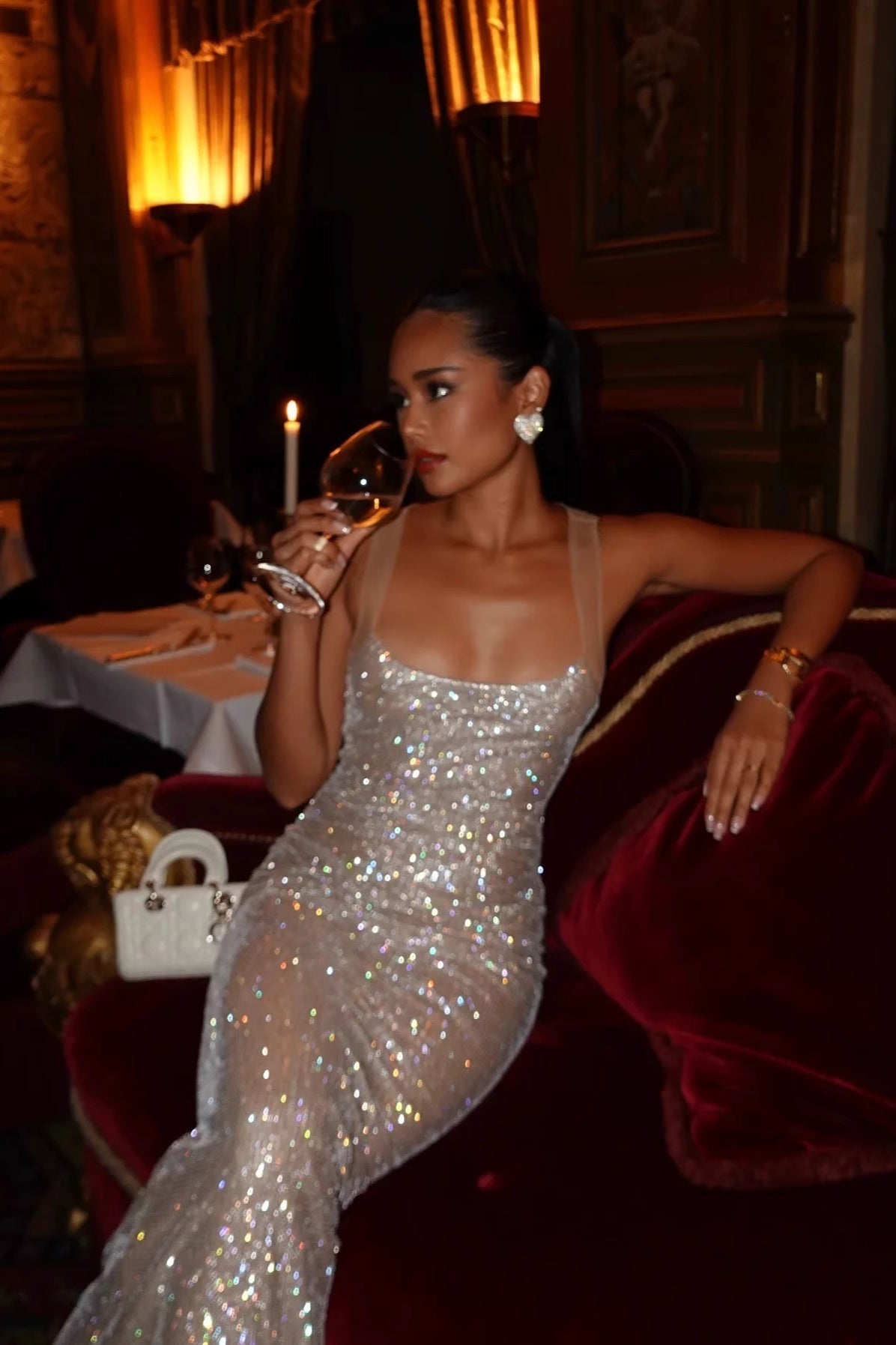 Glam Rhinestone Evening Maxi Dress