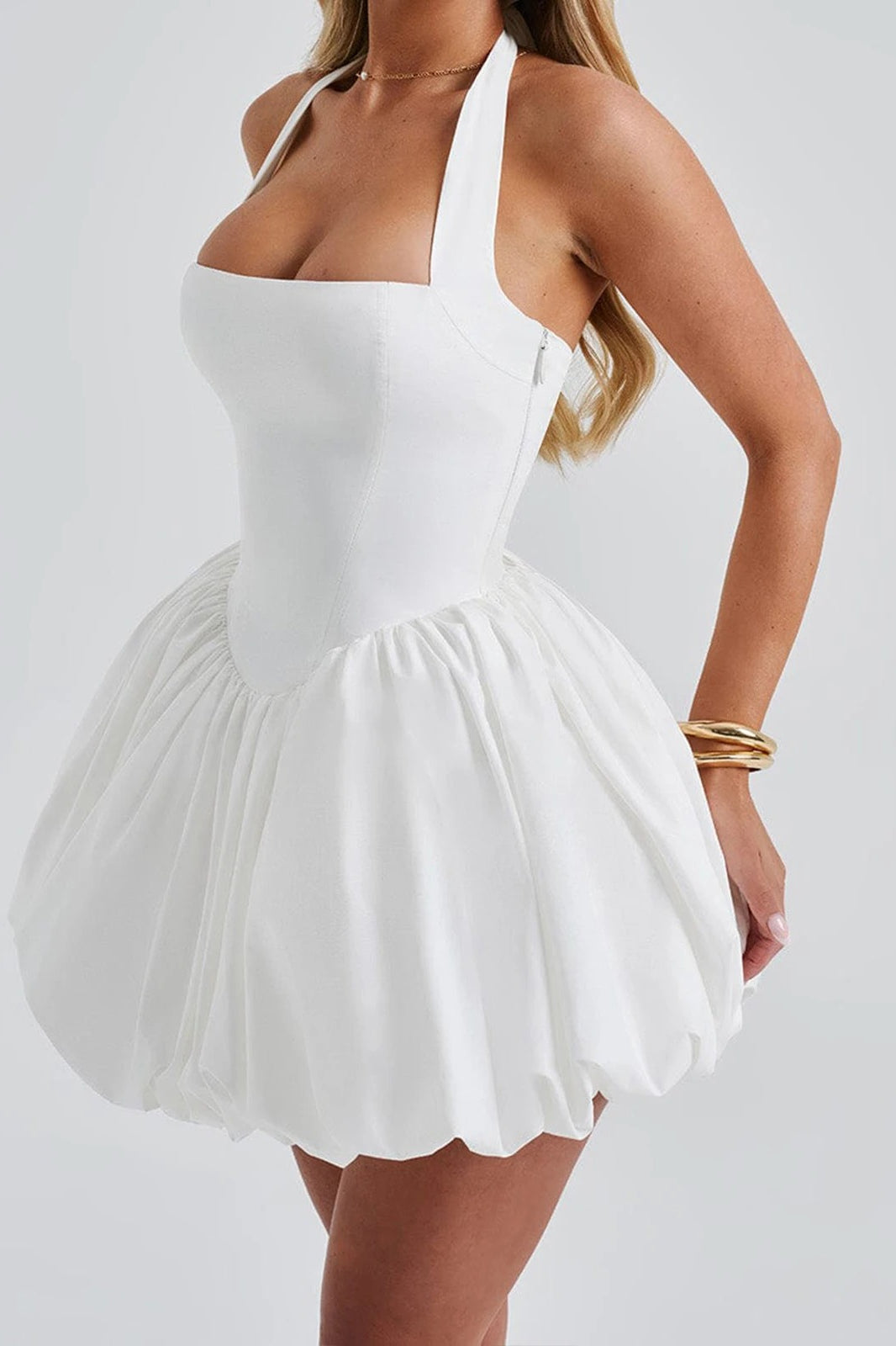 Sleeveless Halter Bubble Mini Dress