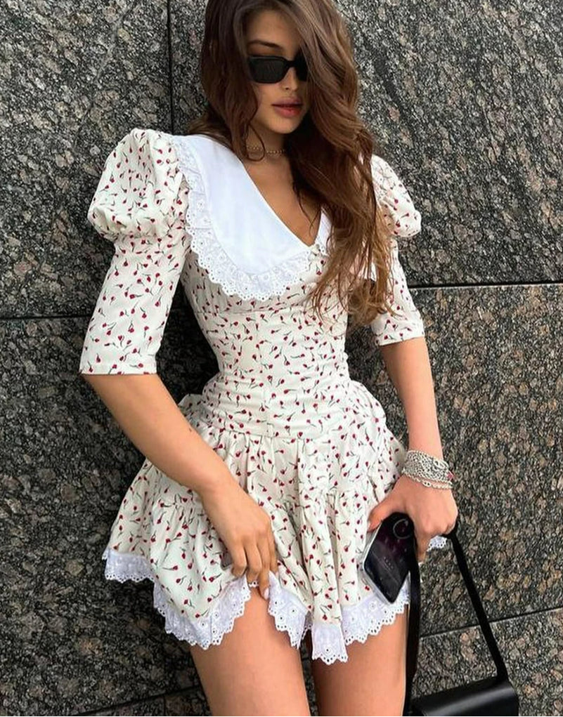 Lace Patchwork Doll Collar Mini Dress
