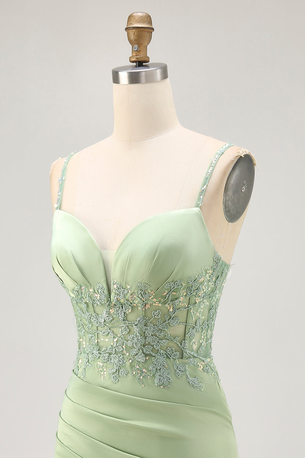 Corset Satin Matcha Tight Homecoming Dress with Appliques