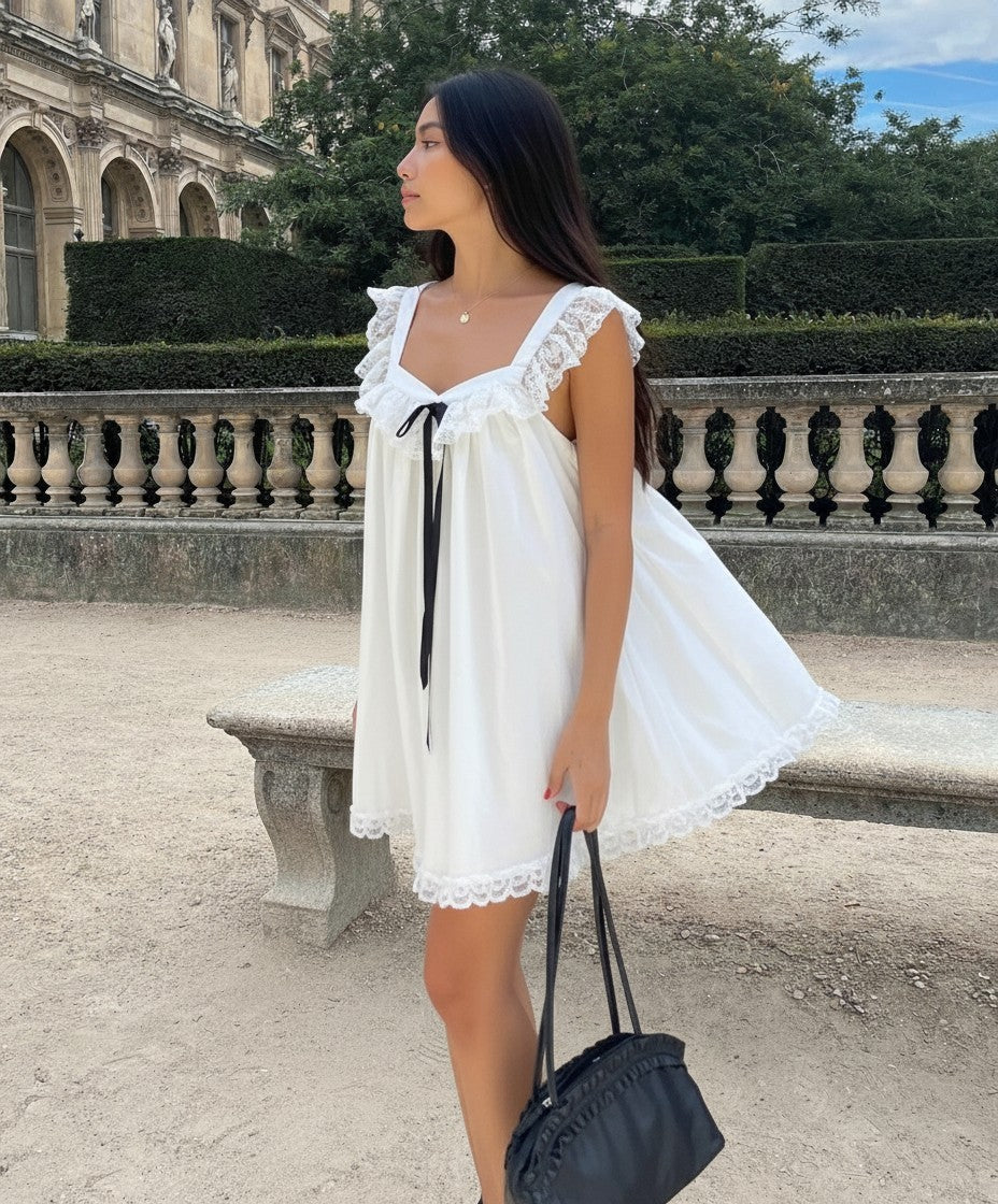 Ribbon Bow Babydoll Mini Dress