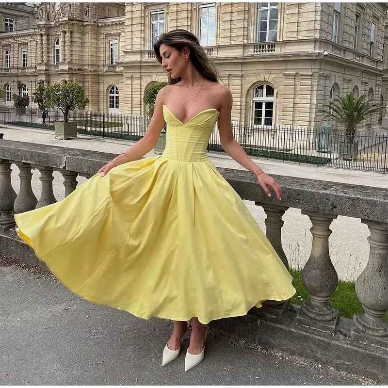 Simple Women strapless pleated maxi dress fashion sexy sleeveless A-line party dress Evening Dress fg6847