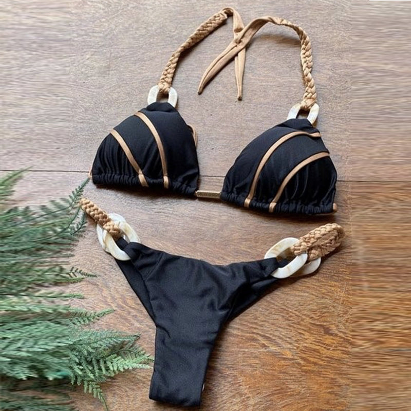 Halter Swimsuit Women High Cut Bathing Suit Triangle Bikini Set Bathers Patchwork Swimwear Women Micro Biquini