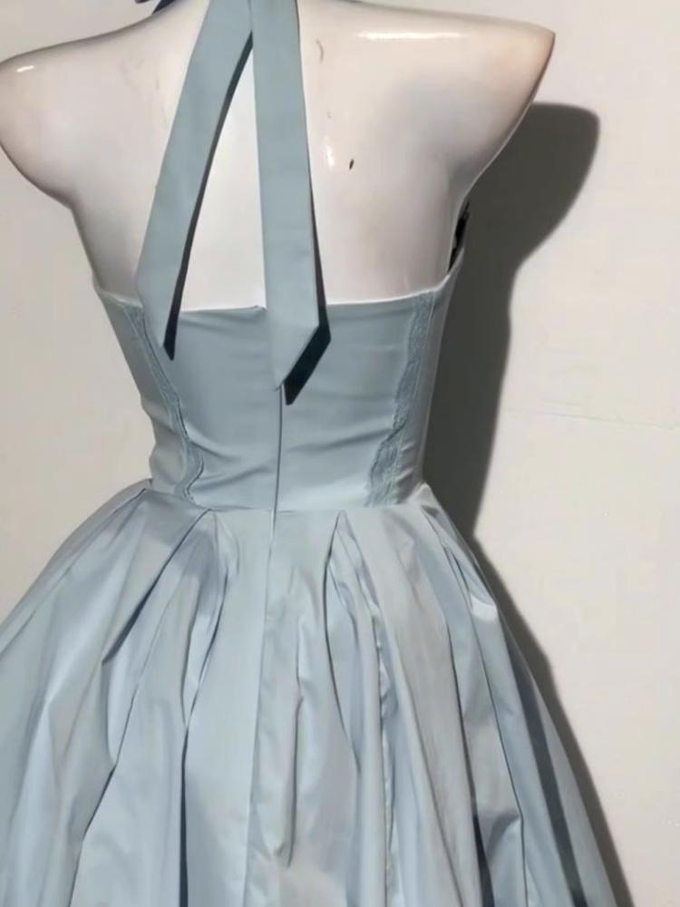 Blue Halter Neck A Line Short Birthday Dress Homecoming Dress S215