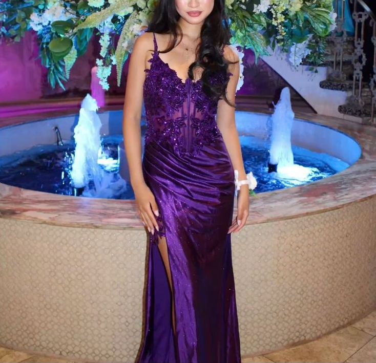 Purple shiny party dress evening dress fg6874