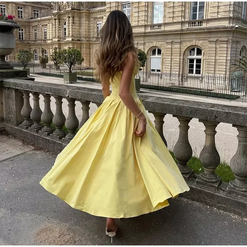 Simple Women strapless pleated maxi dress fashion sexy sleeveless A-line party dress Evening Dress fg6847