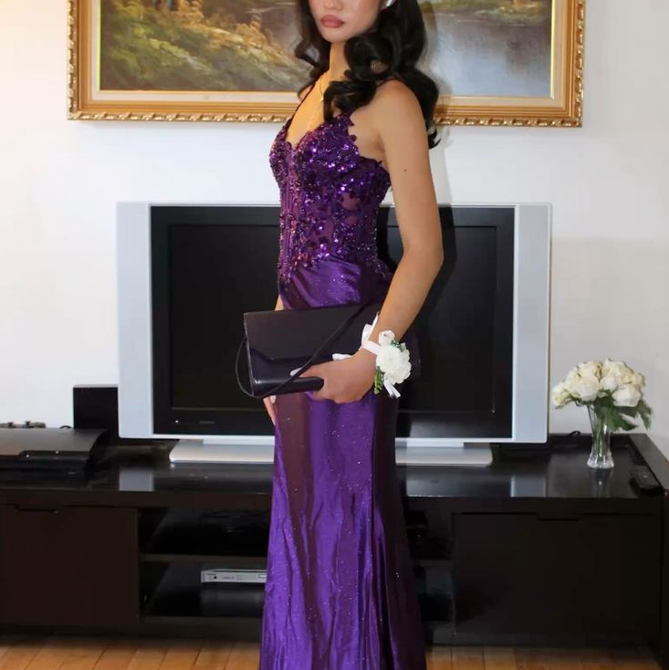 Purple shiny party dress evening dress fg6874