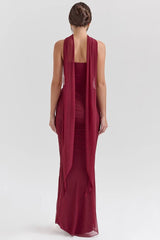 Wine Red Strapless Crop Top and Maxi Dress Set
