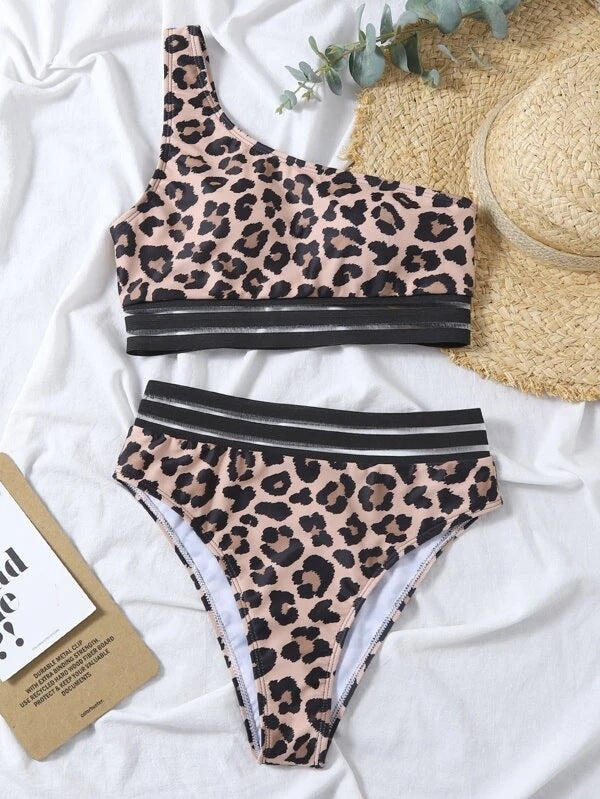 Women Swimsuit Sexy Bikini One Shoulder Printed Swimwear