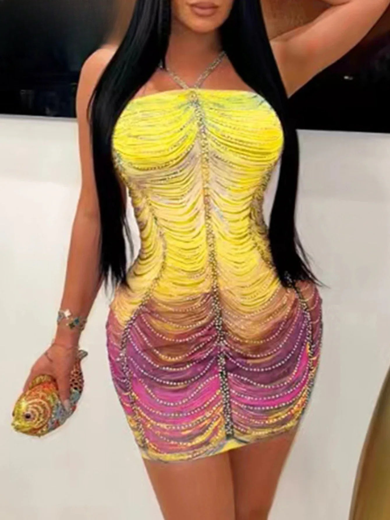 Rhinestone Backless Bodycon Mini Dress