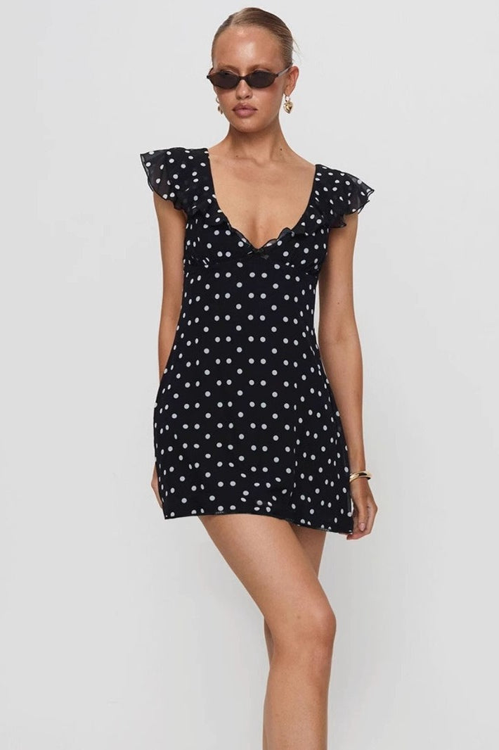 Polka Dot Mesh A-Line Mini Dress