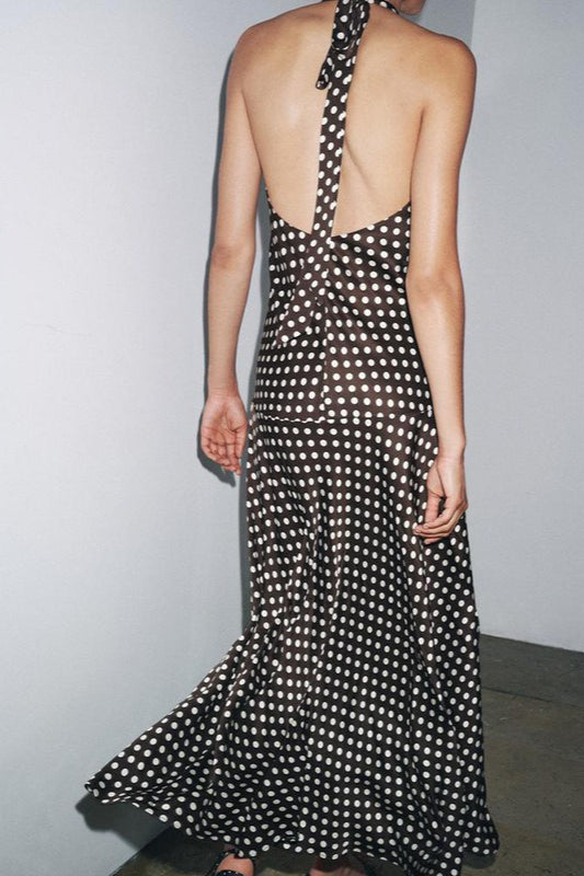Polka Dot Halter Neck Maxi Dress