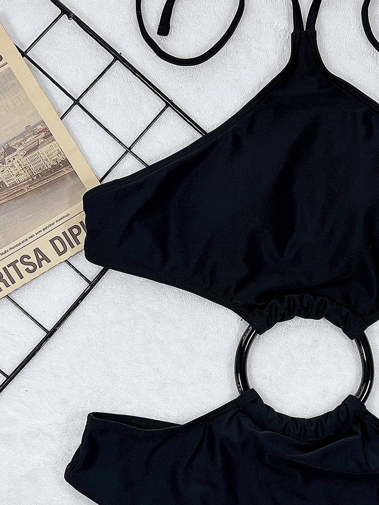 Solid One Piece Swimsuit Women Bandeau Bathing Suits Sexy Swimwear