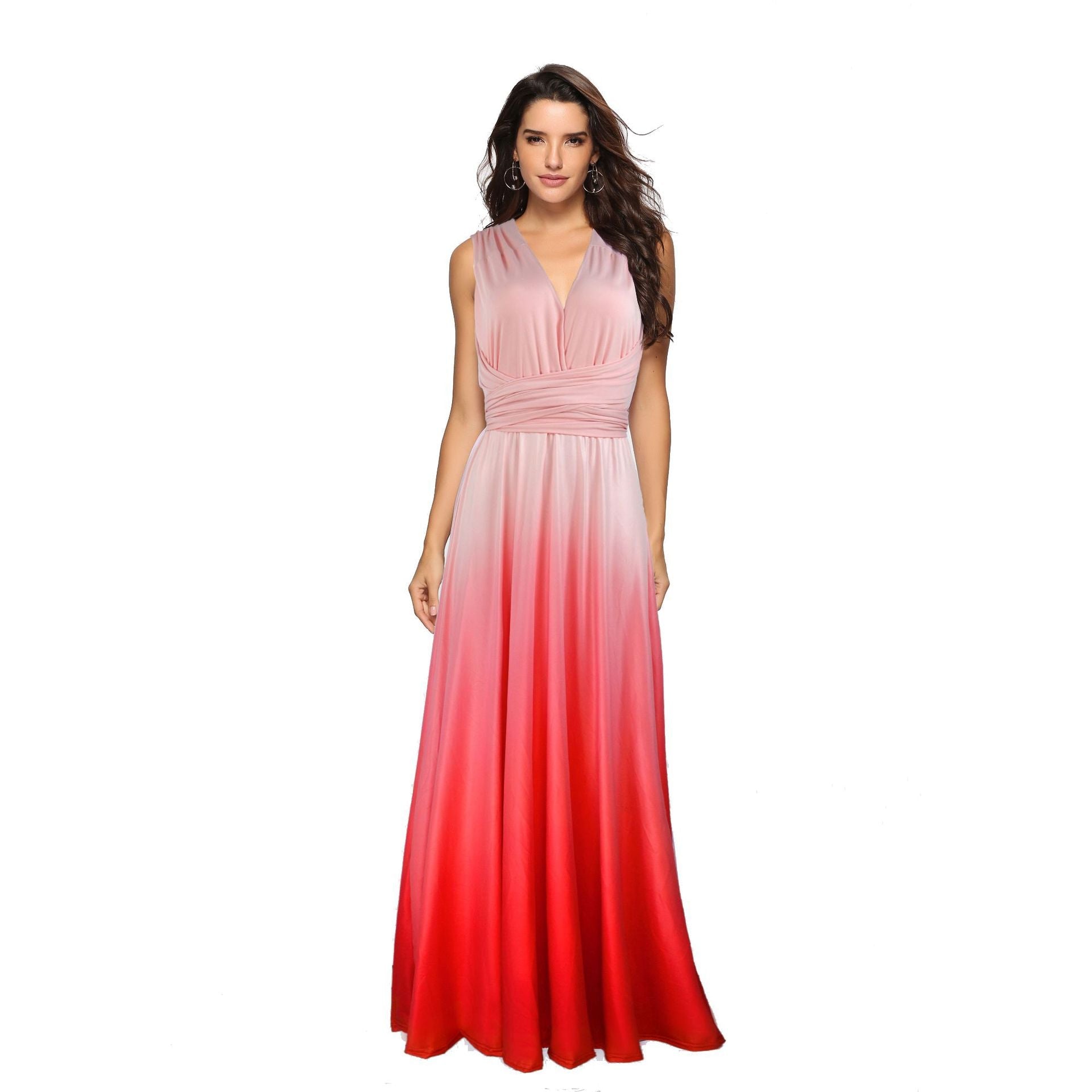 Wear More Wear Criss Cross Backless Sexy Lace-up Gradient Color Maxi Dress