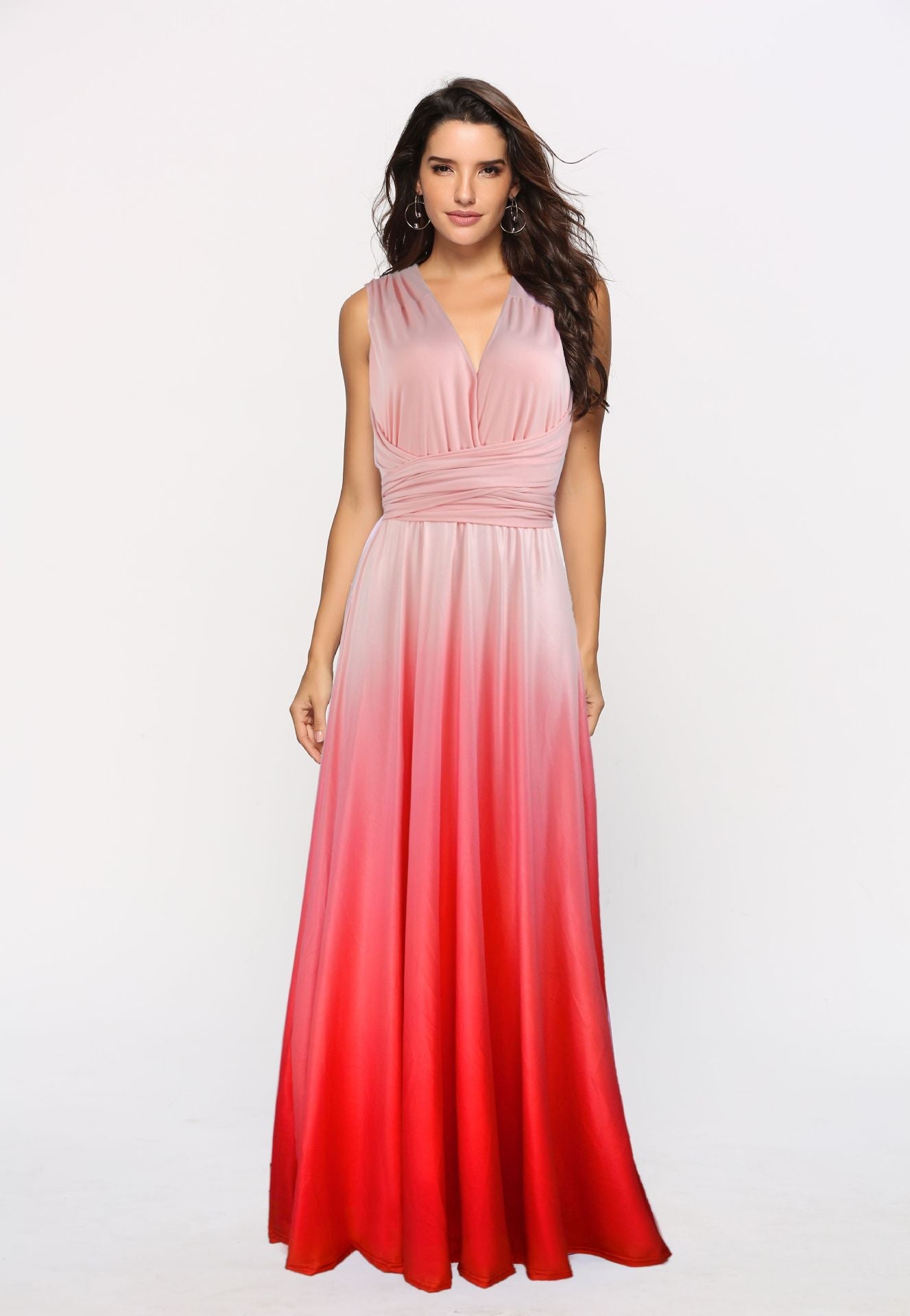 Wear More Wear Criss Cross Backless Sexy Lace-up Gradient Color Maxi Dress