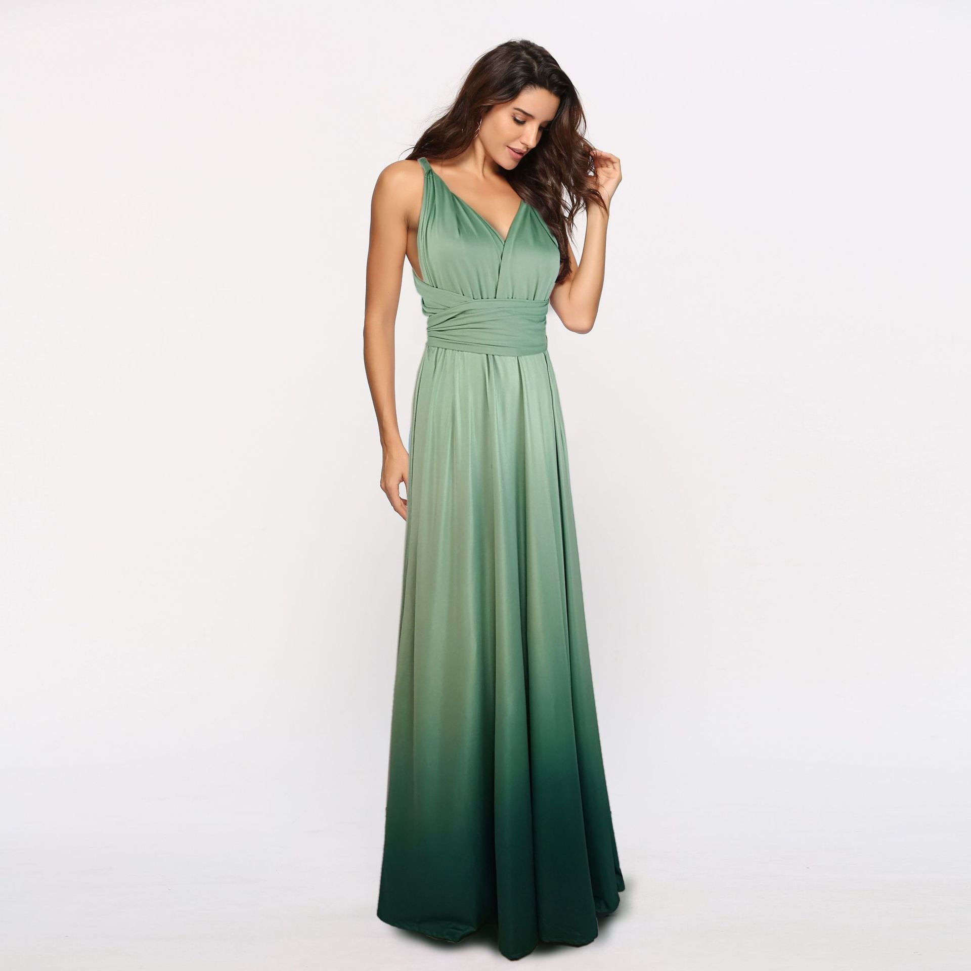 Wear More Wear Criss Cross Backless Sexy Lace-up Gradient Color Maxi Dress