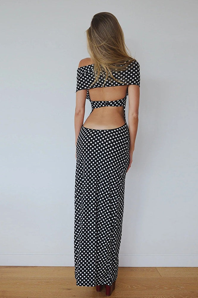 Sexy Polka Dot Halter Neck Bodycon Maxi Dress