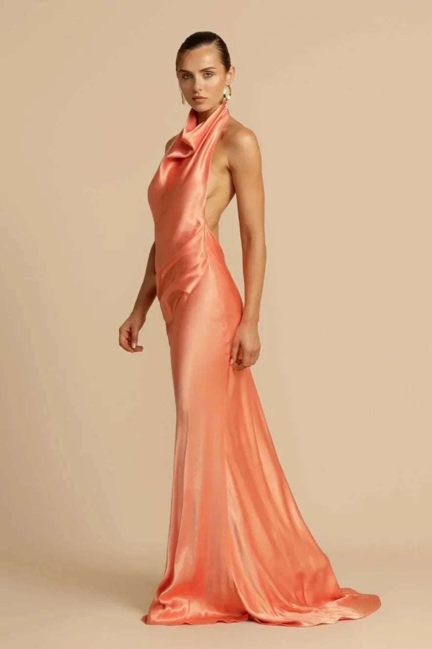 Satin Halter Neck Maxi Dress