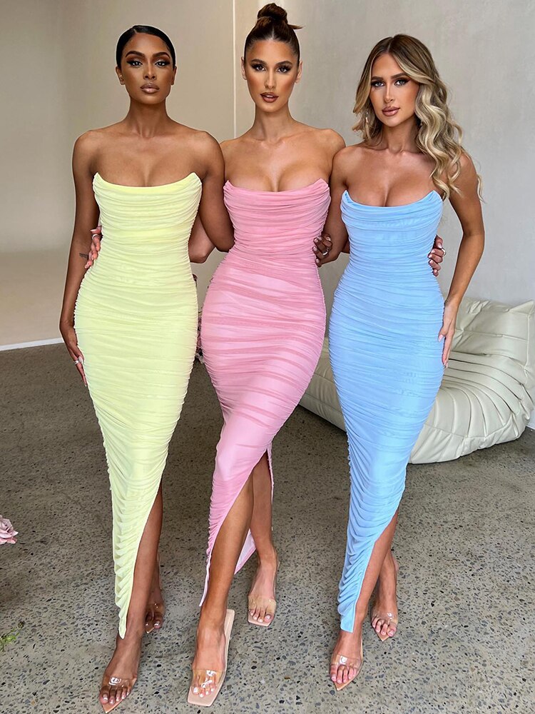 Articat Sexy Strapless Mesh Maxi Dress