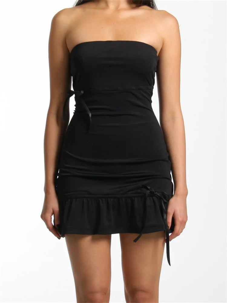 Tube Dress Off Shoulder Bow Bodycon Mini Dresses