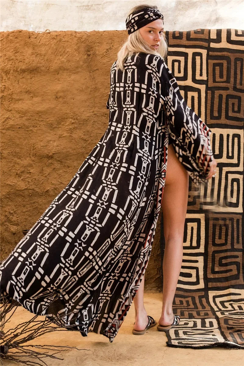 Cotton Rayon Kimono Boho Bikini Cover up Long Sleeve - Fashionpara