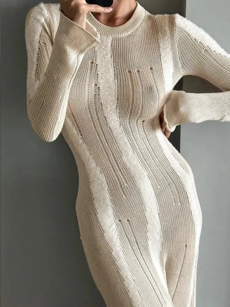 Crochet Distressed Maxi Dress - Fashionpara