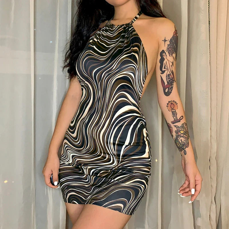 Spaghetti Strap Backless Lace Club Mini Dress