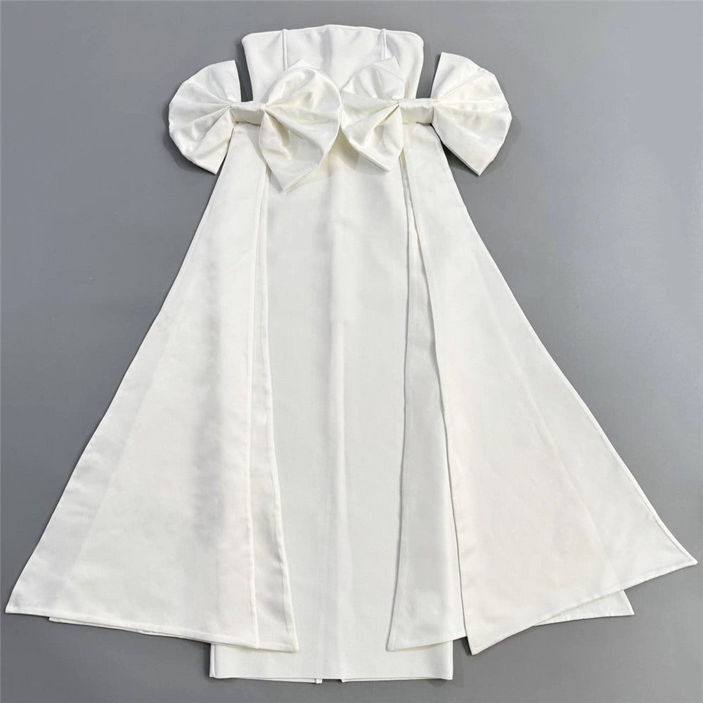 Niche Design Side Bow Tube Top Bandage One Piece Dress Ladies Party Cocktail Dress