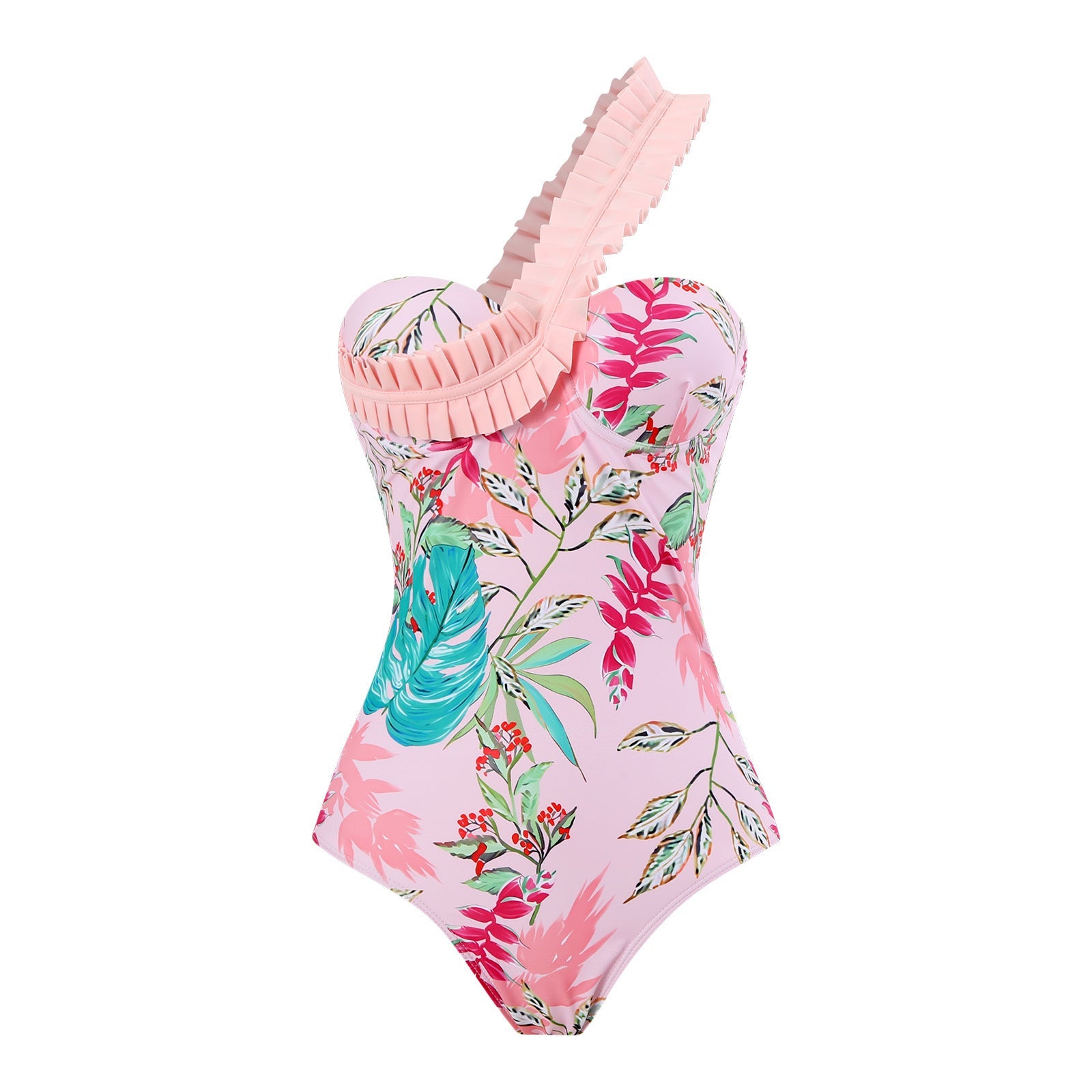 Swimwear Puff Sleeve outside One Piece Retro Printed Swimsuit Women Printed Wrap Skirt Set