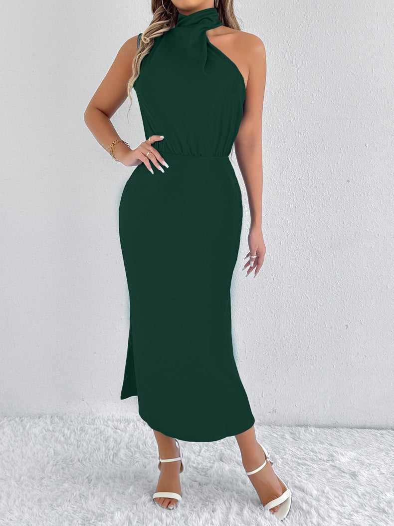 Women Clothing Summer Satin Dress Women High Grade Satin Maxi Dress