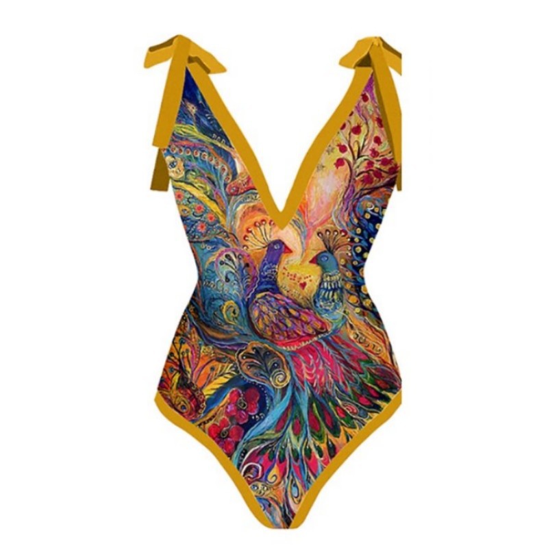 Women One Piece Swimming Sexy Print Two Piece Skirt Popular Swimsuit Bikini