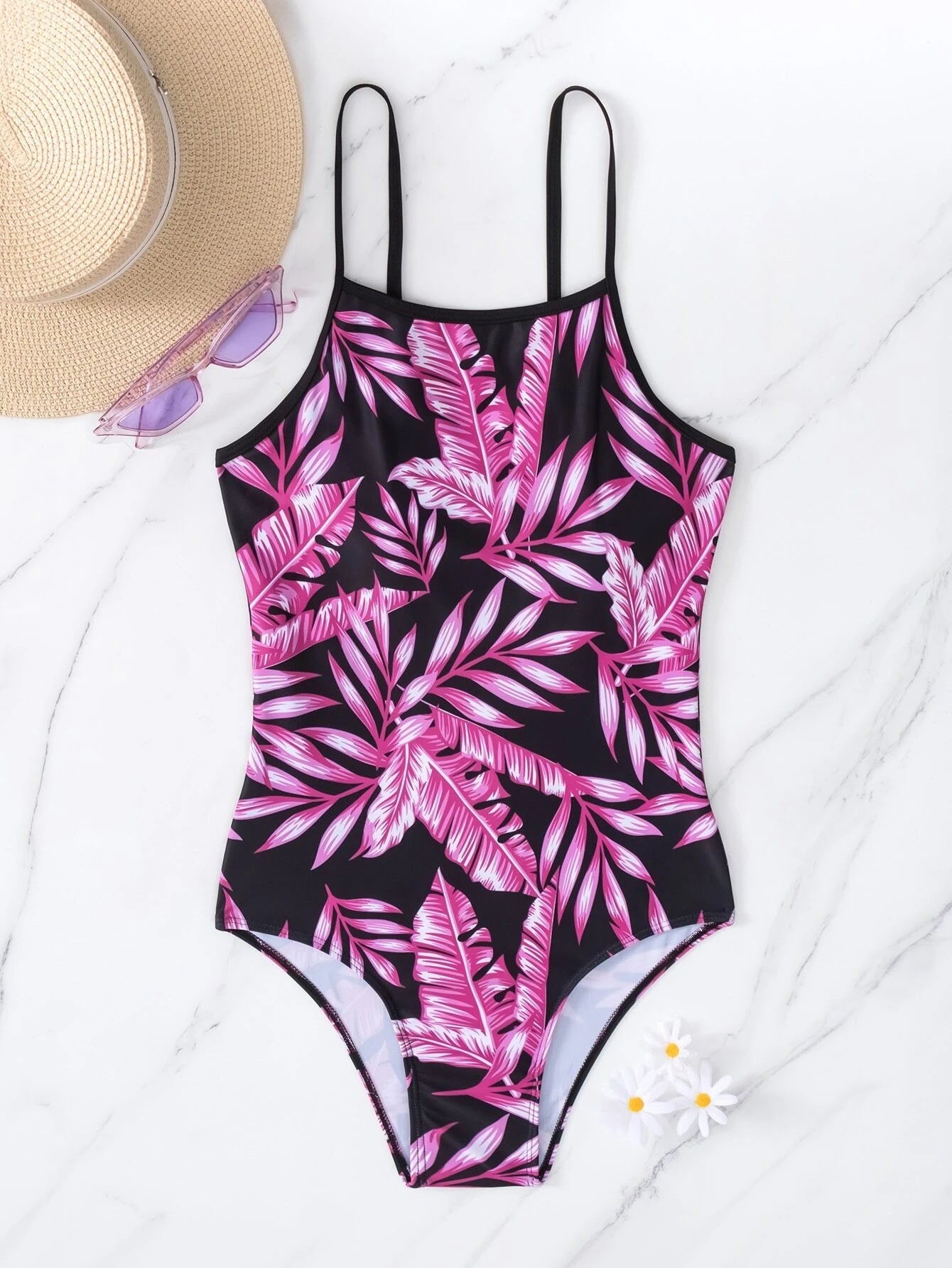 Leaf Printing Women Swimsuit Triangle One Piece Bikini Conservative Swimwear