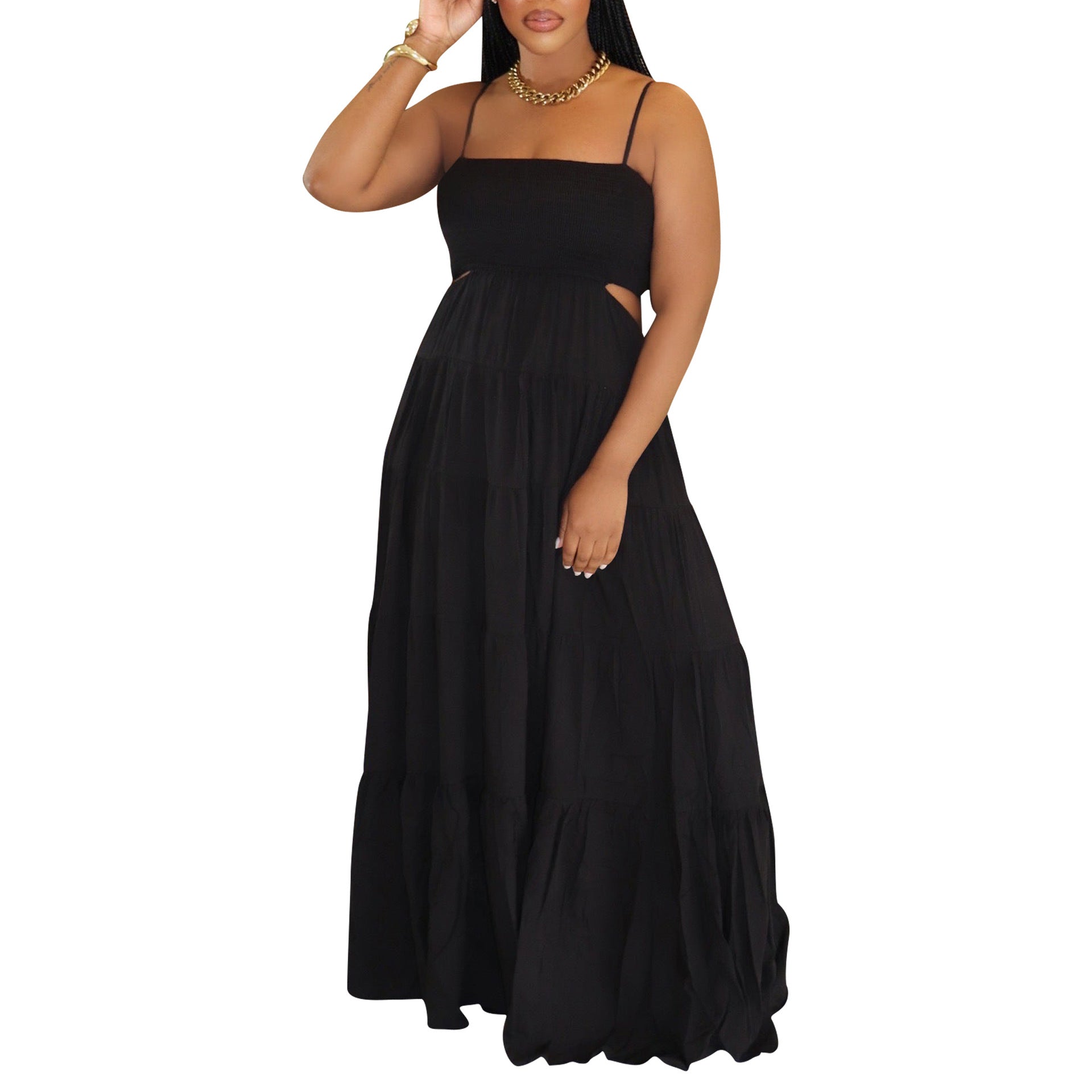 Women Clothing Spaghetti Straps Sleeveless Dress Bohemian Tiered Dress Maxi Dress Summer